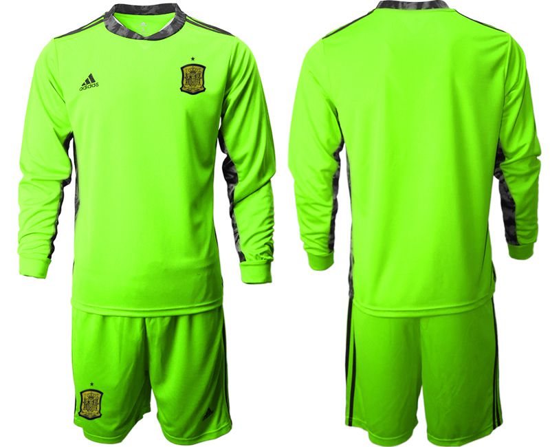 Men 2021 World Cup National Spain fluorescent green goalkeeper long sleeve Soccer Jerseys